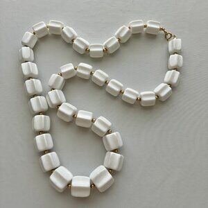 Chunky Retro Vintage White Lucite Gold Tone Beaded Costume 80s Necklace